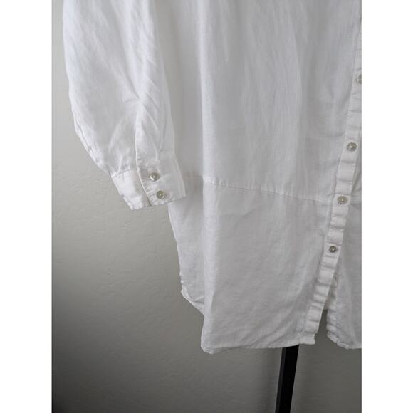 Tahari size 1X White 100% Linen Button Front Tunic Length Shirt Roll Tab Sleeve - Picture 7 of 7